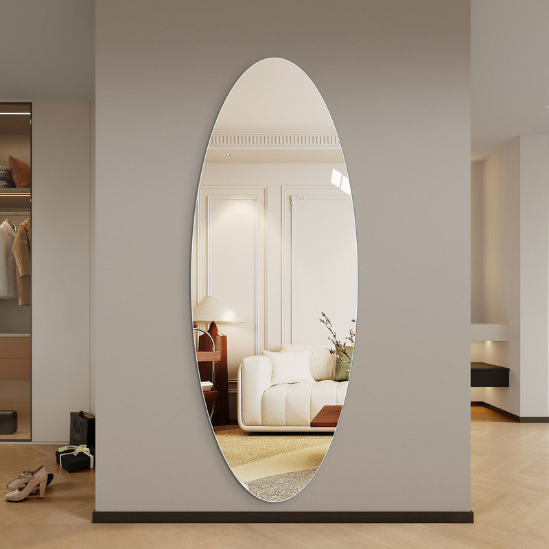 Shatterproof Full Length Mirror 65" x 24", Oval Wall Mounted Body Mirror with Explosion-Proof Film Backing for Kids' Room Bathroom Family Home