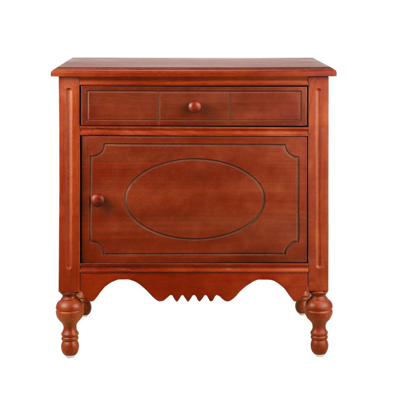 Maribel Vintage Carved Nightstand With Drawer, Cabinet, And Gourd Legs, Dark Brown