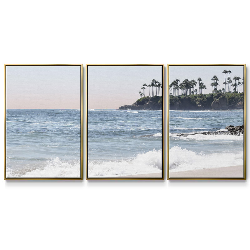 " Distant Palms " 3 - Pieces, Gold Framed, 24" H x 48" W
