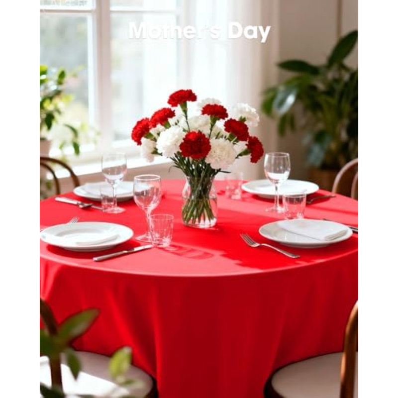 Lot de 10 nappes rondes jetables en plastique (213 cm), idéales pour la Saint-Valentin, l'Action de grâce, Noël et l'automne. Elles sont imperméables, résistantes et de couleur rouge.