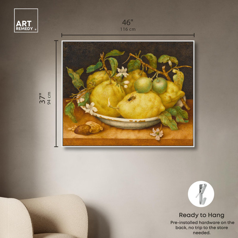 Nature morte avec bol de citrons, art de la cuisine par Art Remedy, Cadre blanc, H 37 po x l 46 po