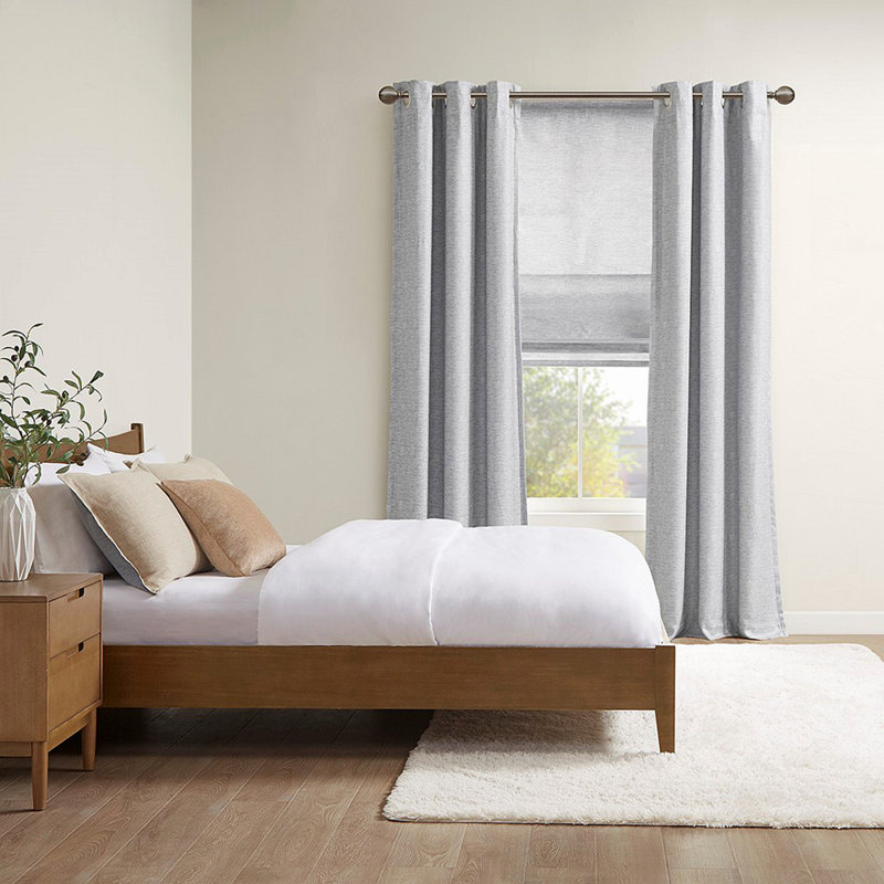 Printed Faux Silk Room Darkening Cordless Roman Shade, Blackout Curtains, Curtains For Living Room, Window Curtains, Gray