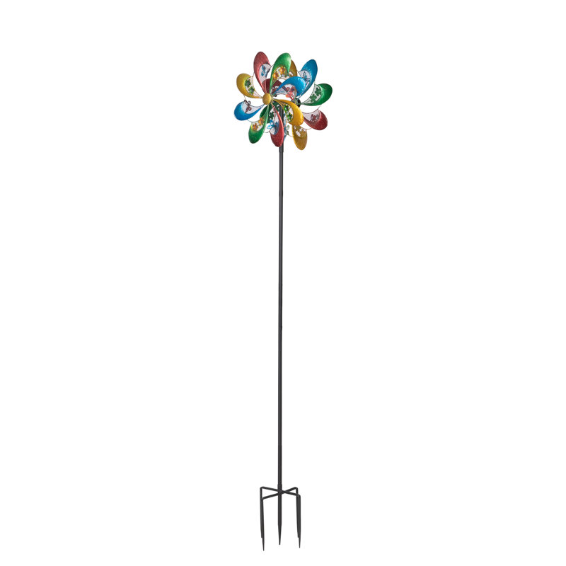 Grand moulin à vent de 79 po en métal, sculpture cinétique colorée pour décor de jardin