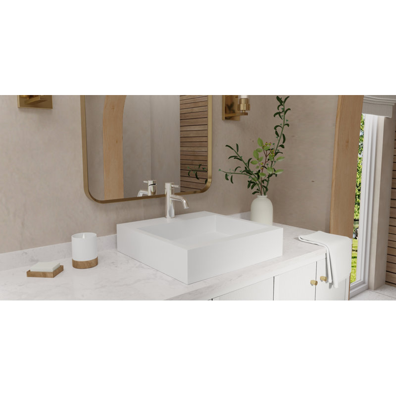 Lavabo de salle de bain vasque carré en résine 18,8 po x 18,8 po Badeloft blanc brillant WB-05-S-G, Blanc brillant