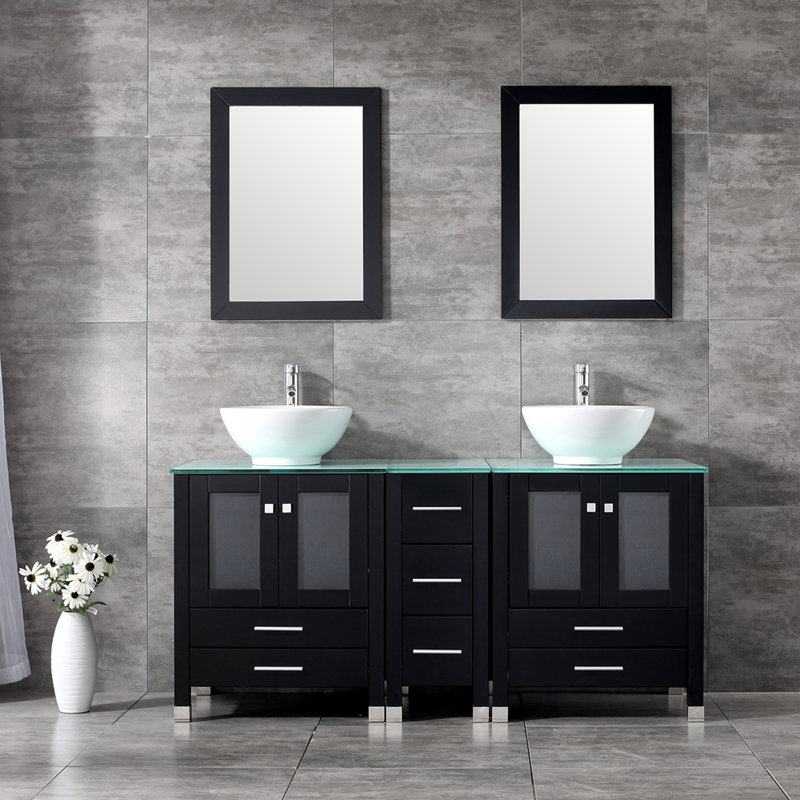 Nirvelli 61.5" Double Bathroom Vanity Set with Mirror, Black