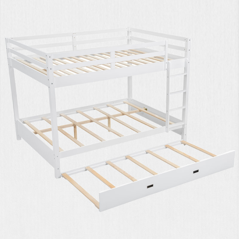 Queen Size Bunk Bed With Trundle, White