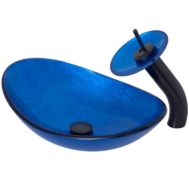 Lavabo de salle de bain ovale en verre avec robinet azzurro, Oil Rubbed Bronze
