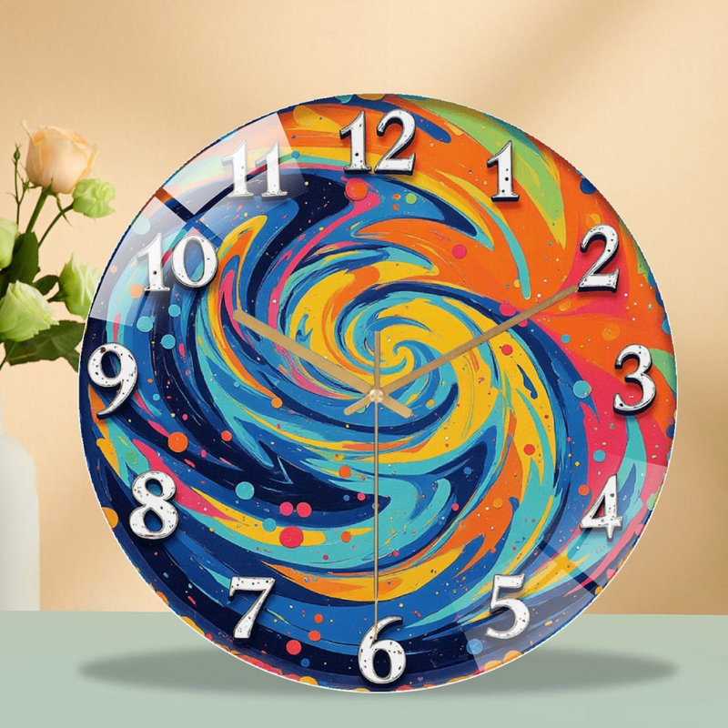 Horloge murale colorée tourbillon coloré, œuvre d'art 12 po