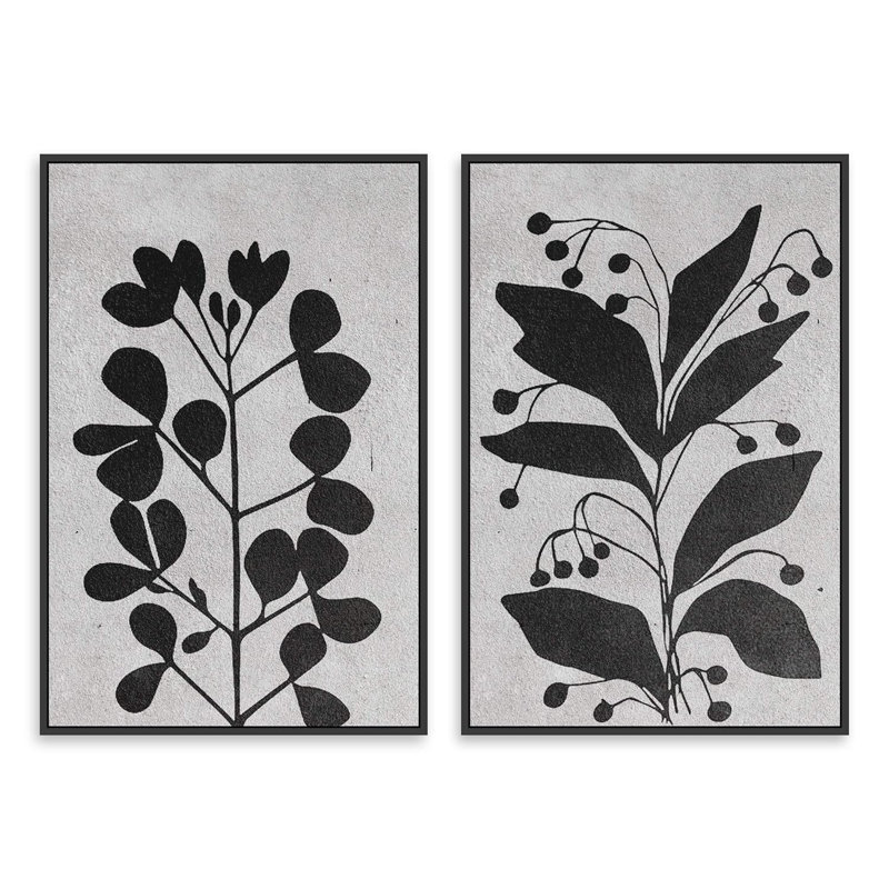 «Fleurs florales botaniques noires et blanches», 2 pièces, Noir, H 36 po x l 24 po