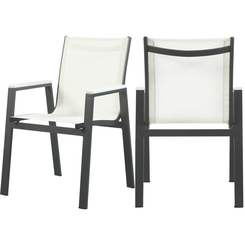 Fauteuil de patio empilable Lajoy, Blanc, Noir, Blanc