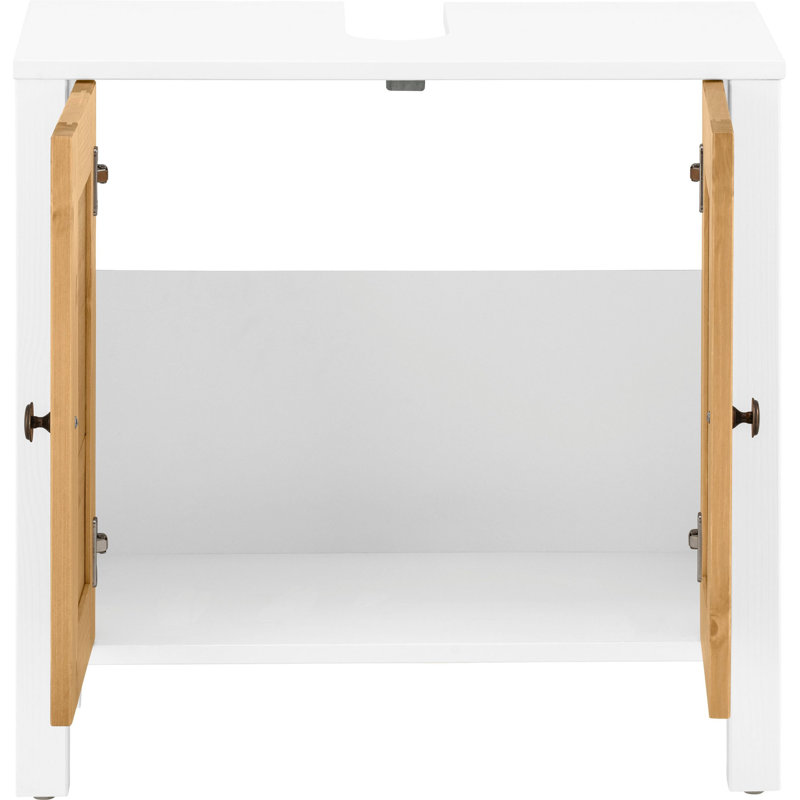 Ayanna Solid Wood Freestanding Bathroom Cabinet, White/Brown