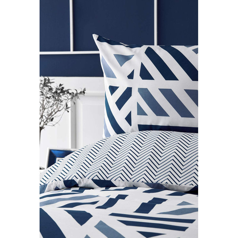 Nautica Orion 100% Turkish Cotton Down Duvet Cover Set, Navy Blue White, Single