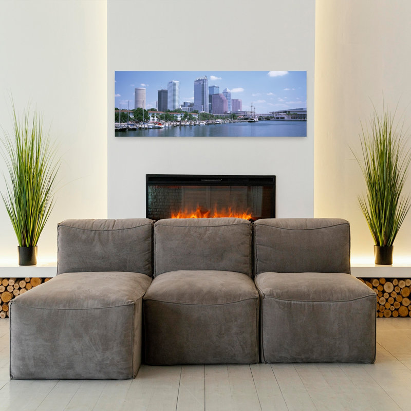 Skyline & Garrison Channel Marina Tampa, Floride, États-Unis, art abstrait moderne, art mural urbain, H 16 po x l 48 po