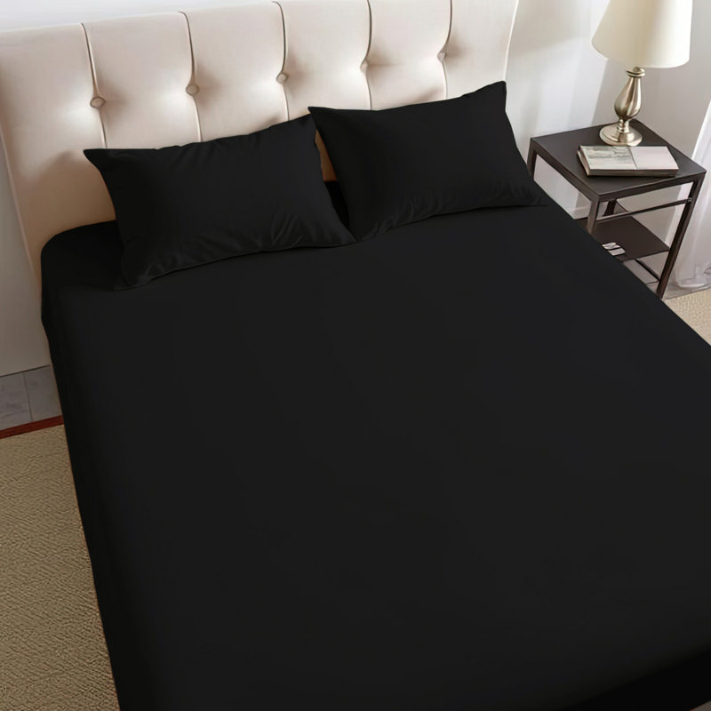 40cm Extra Deep Fitted Sheet – Soft Microfiber, Wrinkle-Free, Cooling, Elastic Corners, Black, Super King (6')