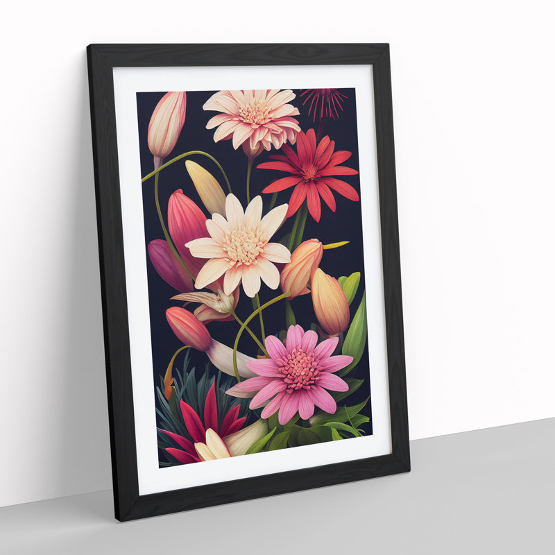 Creative Flowers - Single Picture Frame Print, Black, 64cm H x 46cm W x 2cm D