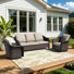 Ensemble de patio extérieur Alderwood 3 pièces en résine tressée PE, canapé 3 places + 2 fauteuils pivotants avec coussins beiges
