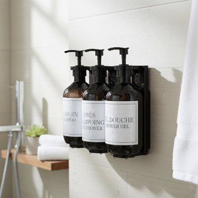 Ensemble de 3 distributeurs de douche muraux noirs 17 oz liq. (500 ml)
