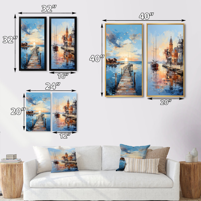 «Pier And Dock Nautical» 2 pièces, Toile tendue, H 40 po x l 40 po