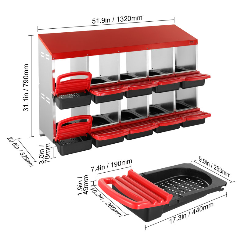 10-Compartment Chicken Nest Box Mental Box with Inclined Nesting Boxes