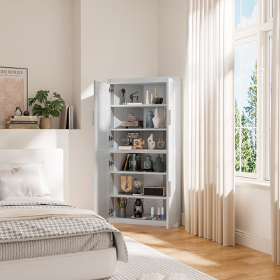 Ensemble de 2 armoires d'appoint de coin blanches avec portes et rangement peu encombrant P 16 po x l 31 po x H 62 po