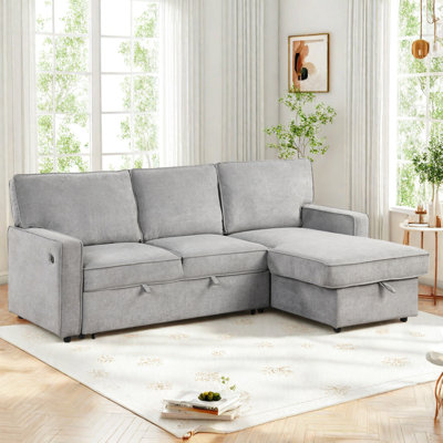 89" Reversible L-Shaped Bayboro With Pull-Out Sleeper, Storage Chaise, USB Ports & 2 Cup Holders by Latitude Run