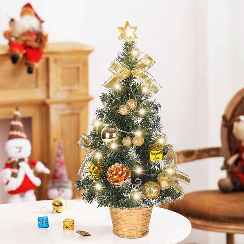 Arbre de Noël de table avec lumières à DEL 45 po, Or