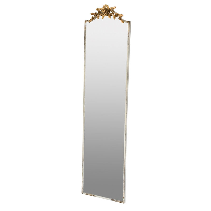 Élégant miroir pleine grandeur avec bordure vieillie et magnifique motif floral orné rectangulaire