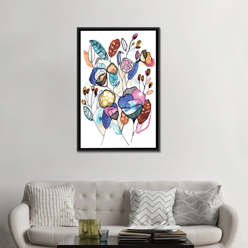 « bouquet », impression sur toile, H 26 po x l 18 po x P 1,5 po, Toile avec cadre noir, Pas de tapis