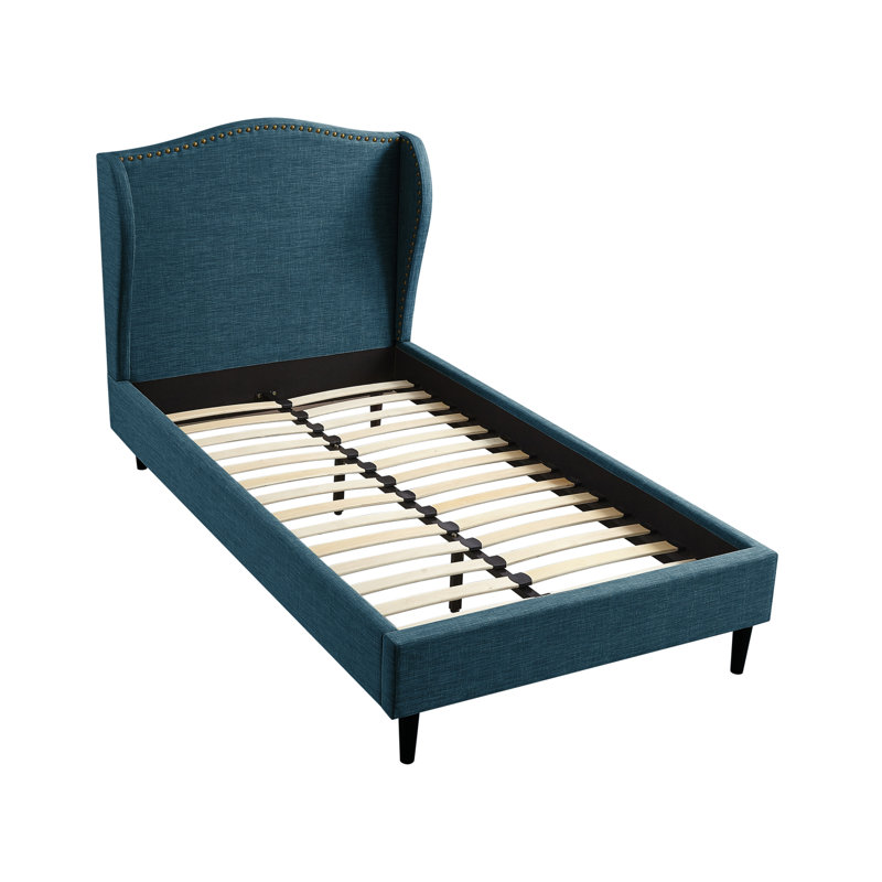 Lit plateforme en lin Eycke Manor Aliannah, Double TG, Bleu marine