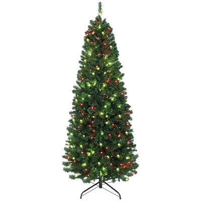 6ft Prelit Christmas Tree with Colorful DIY Synchronized LED Lights and Remote, Slim Fir, Hinged Xmas Tree with Dense Tips, 12 Modes, Daily Timer, Adjustable Brightness and Speed, Green