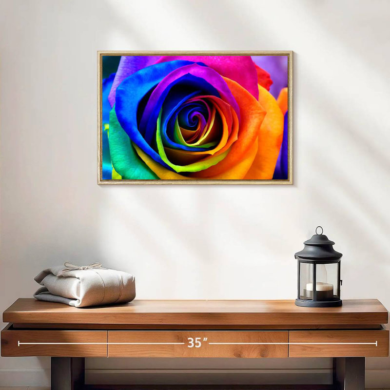 Pétales de rose arc-en-ciel, Cadre flottant en bois naturel, 19 po x 13 po
