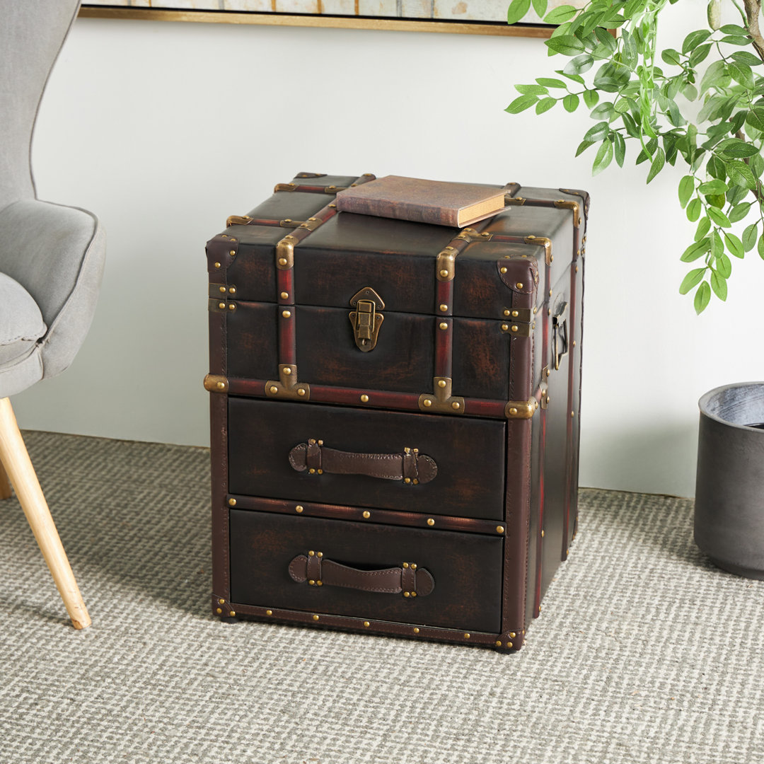 Monge Faux Leather Vintage Faux Leather 2 Drawer Room Cabinet with Buckle Hinged Top Charlton Home® 