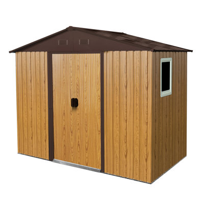 8 Ft X 4 Metal Storage Shed - Coffee. , Weather- With Air Vents. Comes Lock, Anchors, Hooks & Shelf For Organization Outdoor Coffee 8X4 Ft. Stable Galvanized Steel. Has Lockable Door, Window