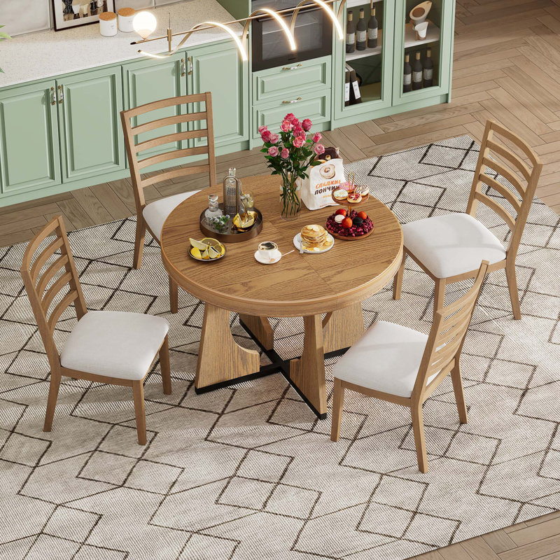 Ensemble de table ronde pour 4 personnes avec chaises, Naturel