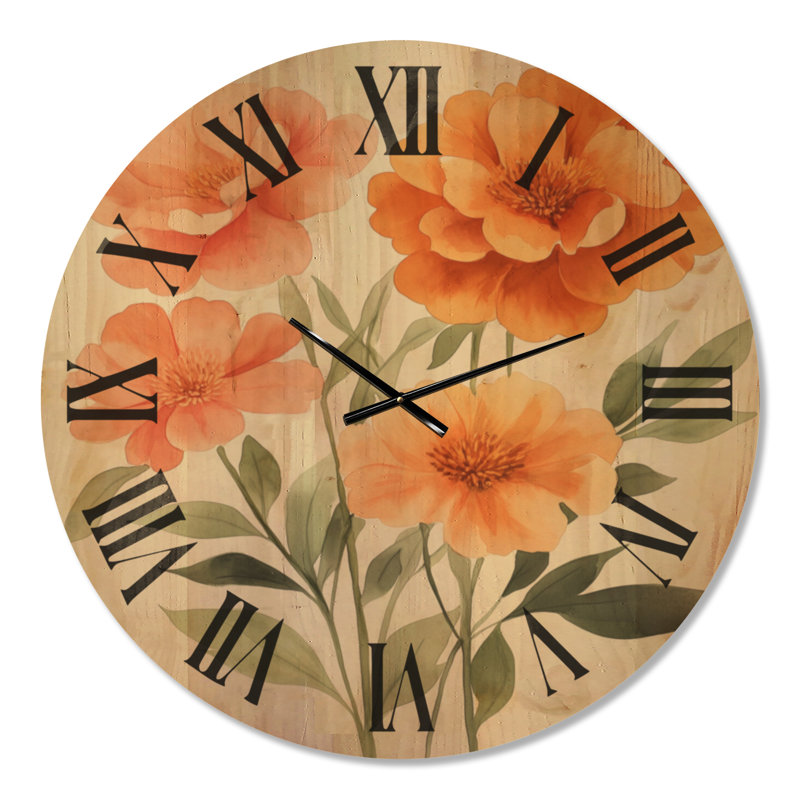 Fleurs de corail et de pêcher - Horloge murale florale, impression sur bois, Très grand