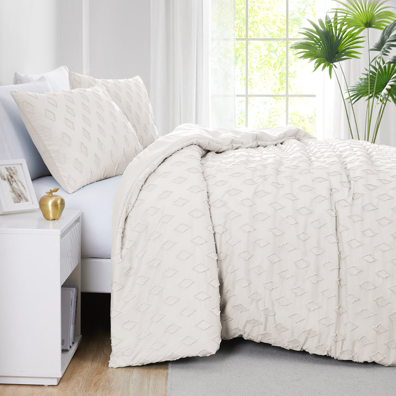 Delta Collection Clipped Jacquard Duvet Cover Set by Southshore Fine Linens, Bone, Twin Duvet Cover + 1 Standard Sham