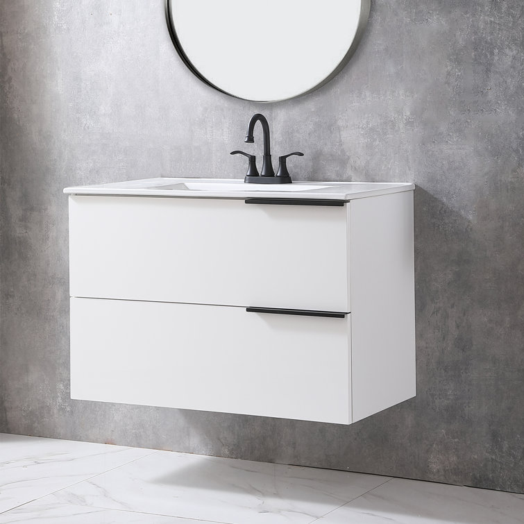 Kymbria 36" Modern White Wall Mounted 2-Drawer Single Bathroom Vanity Set