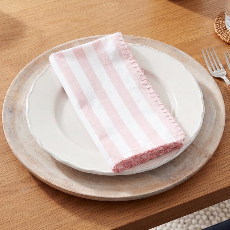 Oxford 100% Cotton Striped Rectangle Napkin, Pink