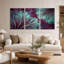 Ensemble de 3 toiles murales représentant des plumes tourbillonnantes turquoise et violettes-724029145