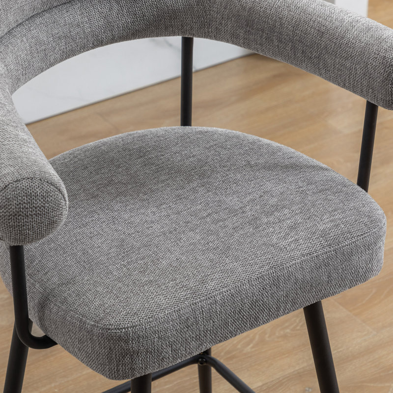 Kiylan Swivel Upholstered 26.7" Linen Counter Stool with Curved Wing Back and Metal Frame, Linen Gray
