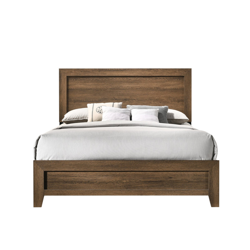 Très grand lit contemporain en chêne avec panneau - sans sommier, finition de décoration de chambre à coucher convenant à