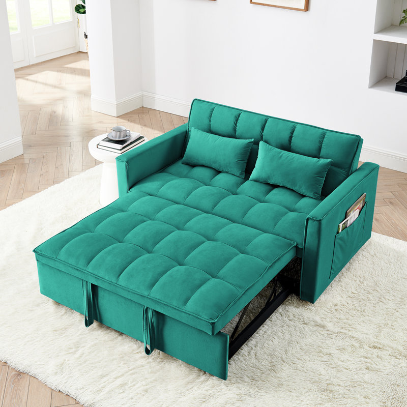 Lit polyvalent de 54,33 pouces, 3 choix de longueur. Lit escamotable moderne en velours avec dossier réglable. Pour une sensation luxueuse. Coutures fines. Options. Tissu doux et pieds en plastique. 2 coussins. Salon