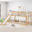 Lit superposé bas avec glissade, lit mezzanine avec échelle d'escalade, cadre de lit superposé simple en bois avec garde-corps complets et espace de rangement pour les tout-petits-1841200874