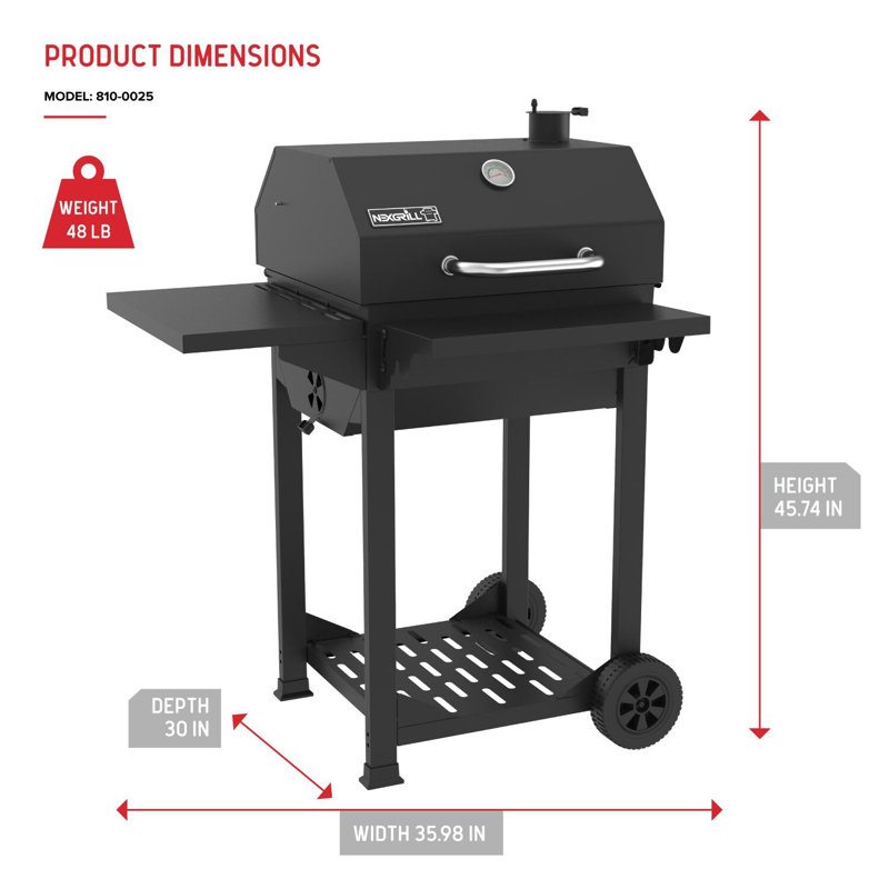 Barbecue au charbon en baril de 22 po avec tablette latérale et tablette avant Nexgrill