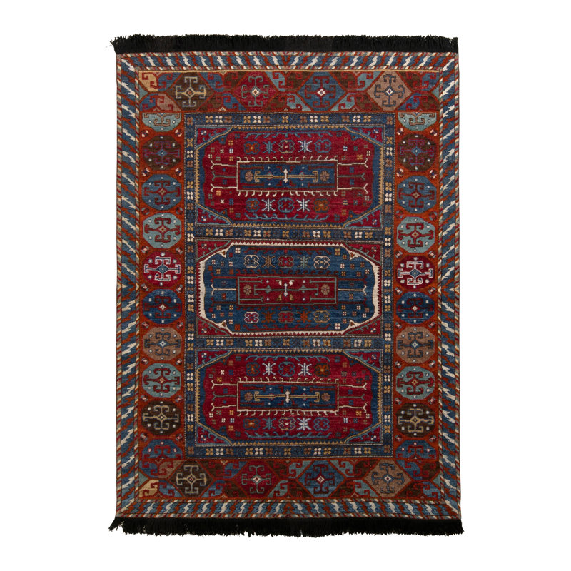 Rug & Kilim’S Tribal Rug In Red And Blue Geometric All Over Pattern, Rectangle 8' x 10'
