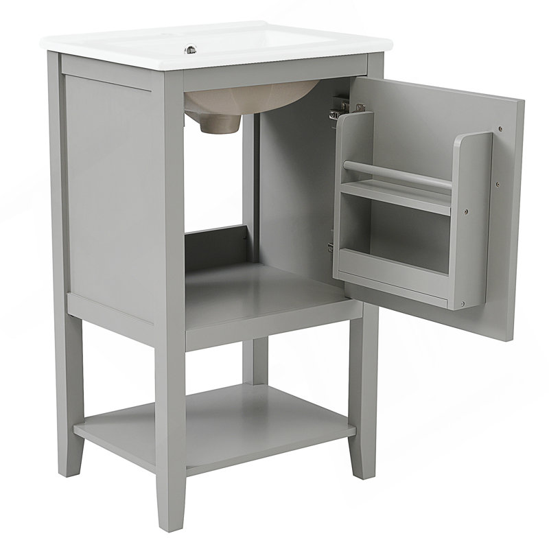 Meuble-lavabo durable de 20 pouces avec lavabo, rangement spacieux et conception moderne pour une utilisation efficace de l'espace