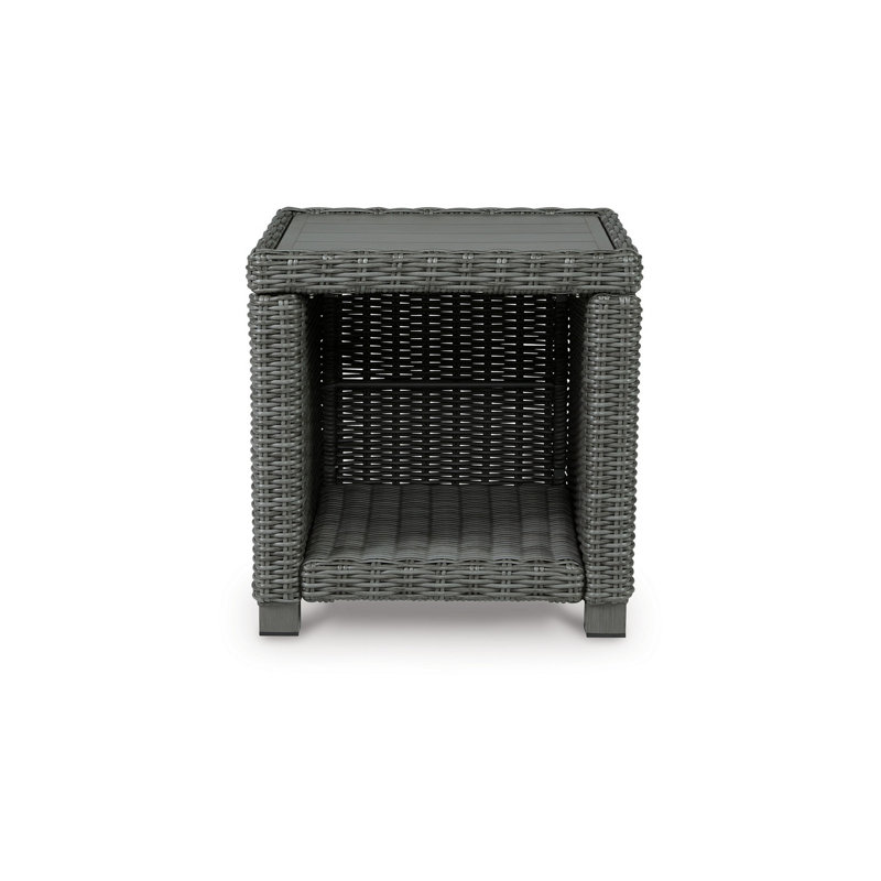 Table de bout d'extérieur 23 pouces Inetha Ellie, tablette inférieure, résine tressée grise, métal
