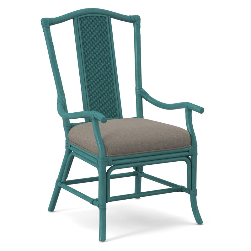 Drury Lane Slat Back Dining Arm Chair, Stone Crypton Performance; 0884-83, Brass