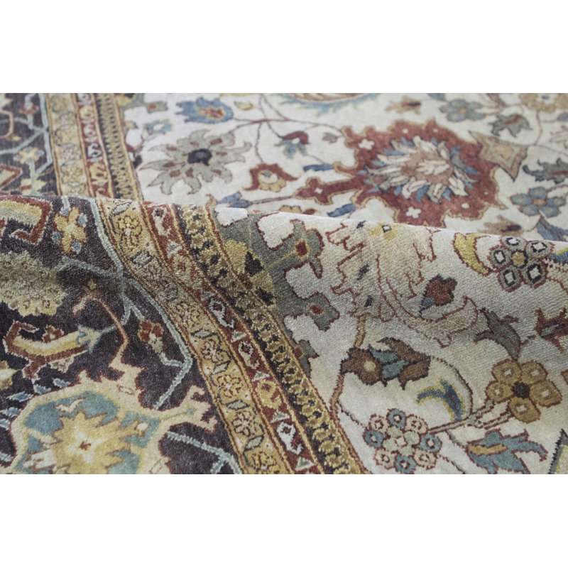 Hand-Knotted High-Quality Ivory and Brown Area Rug