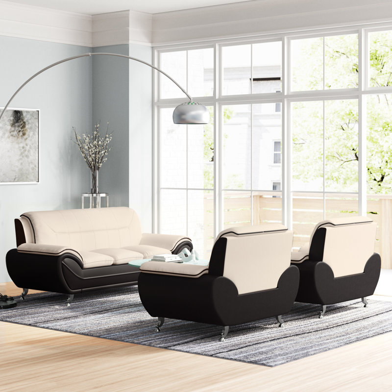 Ensemble de salon 3 pièces Halterman, Similicuir noir / gris